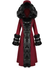 Devil Fashion Womens Long Gothic Lolita Hooded Winter Coat Red Black Faux Fur