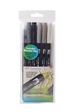 Tombow Brush Pen 6 Colour GREYS SET. Double Ended Artist & Craft Marker Pens 