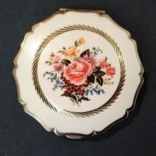 Vintage Stratton Compact, Enamelled Floral Design, Complete, In Used Condition.