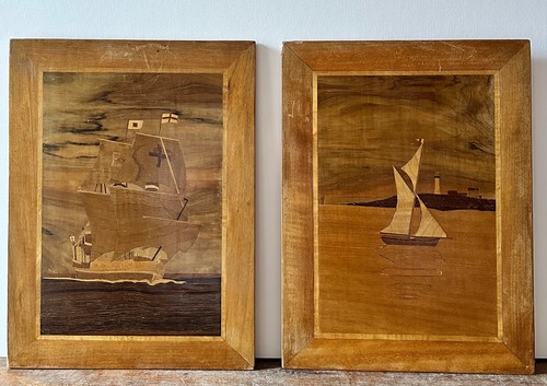 Vintage marquetry wood veneer - marquetry,