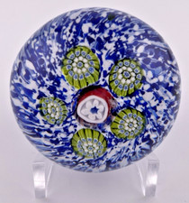ANTIQUE SAINT LOUIS MINI MILLEFIORI RONDELLO/BLUE JASPER GLASS PAPERWEIGHT 1.8"