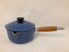 Le Creuset Blue Cast Iron Saucepan & Lid Size 14 Wooden Handle  (Hol)