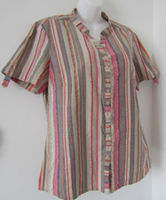 Cotton Traders blouse ladies Size 14 Short Sleeve Striped Blouse 100% Cotton top