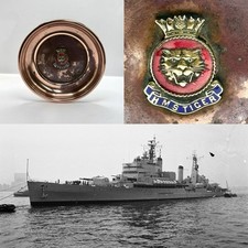Superb Copper Royal Navy HMS Tiger Pin Tray Souvenir c.1914