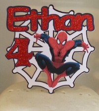 Personalised Spider Man & Web shape Birthday Cake Card Topper Any Name Any Age
