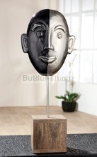 Huge 45cm Italian Abstract Studio Mango Aluminium & Wood Man Face Sculpture