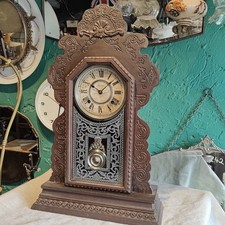 Antique Fully Working Ansonia Wall Shelf Gingerbread Vintage Mantle Clock Wooden