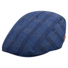 Mens Blue Checked Flat Cap Royal Stallion Hat (One Size Fits All) UK