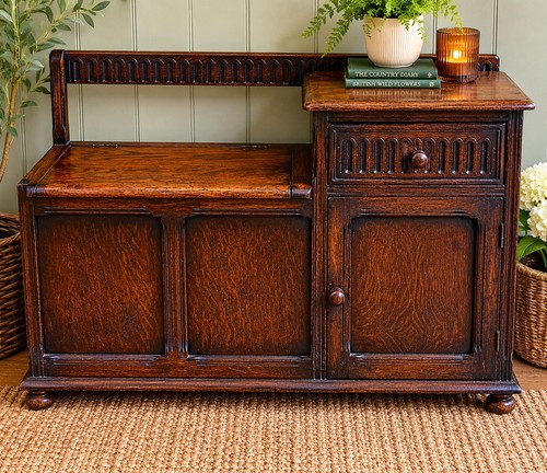 Vintage oak hall seat storage - hall,