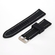 22mm Black Silicone Dive Strap White Stitching For Omega Breitling Seiko, DOXA