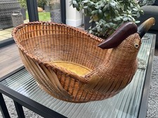 Vintage Wicker/Rattan Large Chicken Basket Storage 19”Cottage Kitchen Core