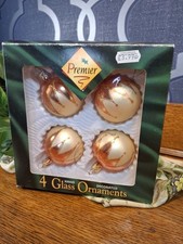 4x Matt Champagne W/Burnt Orange Design Christmas Ornaments Boubles  Boxed
