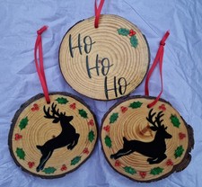 Set Of 3 Log Slice Xmas Tree