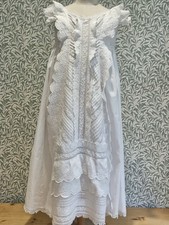 ANTIQUE CHRISTENING GOWN COTTON HAND EMBROIDERY LACE BABY DRESS VINTAGE  DOLL