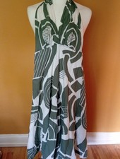 Zara Women’s Halter neck Sage & White 100% Cotton Maxi Dress Size M