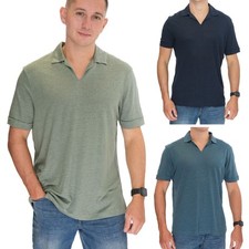 Mens Marks & Spencer Linen Polo Shirt Open Collar Short Sleeve Navy Blue Green