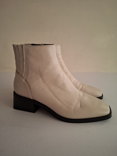 Cream leather block heel - leather,