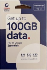 TESCO Mobile Pay As You Go Sim Card Unlimited minutes texts, up to 100GB  4G/5G