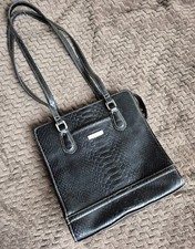 LADIES BLACK MOCK CROC HANDBAG