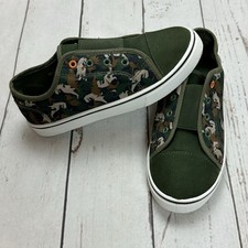 Boys TU  Size  2 Kids Green and Brown Dinosaur Camouflage Slip on Trainers VGC!