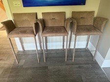 3 x Exclusive Italian Suede Leather Designer Bar Stools [Light Brown] RRP £3.5k