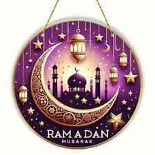 Ramadan Mubarak Hanging Decorations, Wooden Eid Kareem Hanging Sign for Home