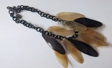 Bohemian Style Buffalo Horn Slice Bead Bib Chainlink Necklace Layering 