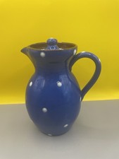 Vintage Dartmouth Pottery Polka Dot Blue And White Lidded Earthenware Jug