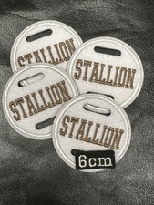 1 X 6cm ‘CAPITAL FONT'  Stallion Bridle Disc  Badge Show white & rose gold 