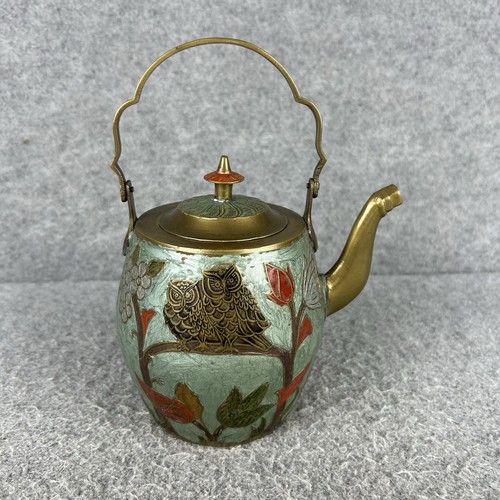Vintage brass floral teapot - vintage,