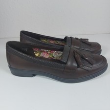 Hotter Shoes Womens UK 6.5 Brown Leather Slip On Loafer Tassels Hamlet Standard 