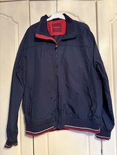 Men’s Samuel Windsor Lightweight Jacket Coat Size L Navy Red Zip Up GC