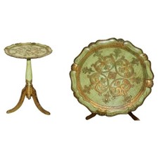 VINTAGE FRENCH CIRCA 1950'S HAND PAINTED & GILT TRIPOD SIDE END LAMP WINE TABLE