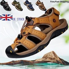 Mens Leather Sandals Closed Toe Beach Nonslip Summer Outdoor-Sport Hiking Shoes.