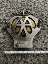 Old vintage chrome car AA badge emblem with original nuts bolts & key 4C38164