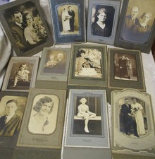 Vintage/Antique photos in folding "Cabinet Card" cardboard frames. Lot of 12