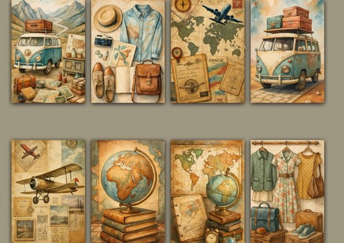 Vintage travel card toppers - travel,