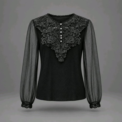 Gothic black velvet top lace - black,
