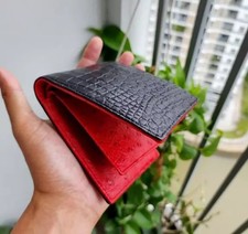 Black/Red Ostrich Leather