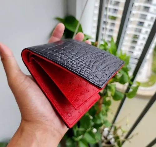Black red ostrich leather - black/red,