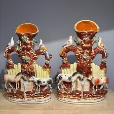 Pair of 19th Century Staffordshire Spill Vases Horse & Cow 
