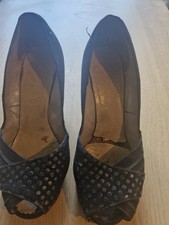 Black Vintage 1940s Open Toe Shoes Size 5 1/2