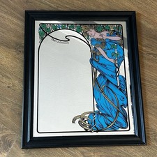 Vtg Moet & Chandon Picture Mirror Art Nouveau Lady Mucha Style Advertising