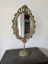 Antique Vintage Oval Dressing Cast Metal Table Vanity Swing Mirror French Style
