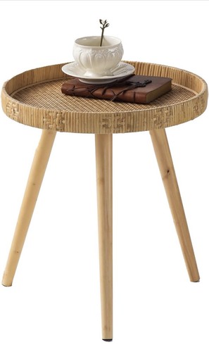 Round rattan side table - rattan,
