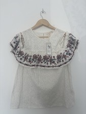 M&S Indigo Collection Embroidered Cold Shoulder  Top – Size 16