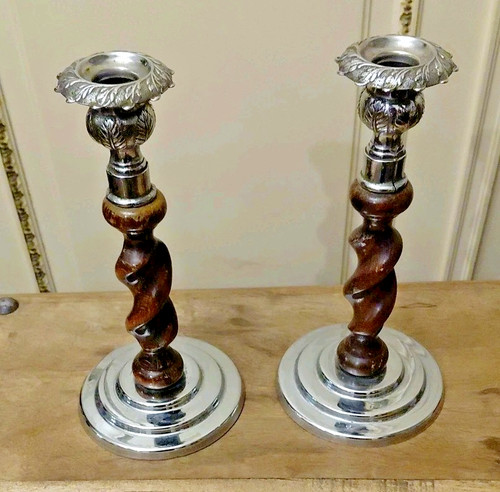 Pair edwardian oak chrome - pair,