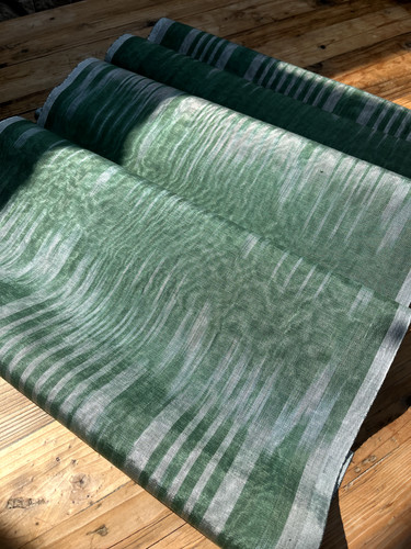 Green ikat silk moire fabric - silk,