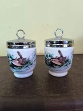 2 Large Egg Coddlers 8cm tall excl lid Royal Worcester Birds