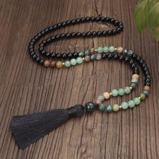 Black Agate Aventurine 108 Prayer Beads Buddhist Meditation Amulet Mala Necklace